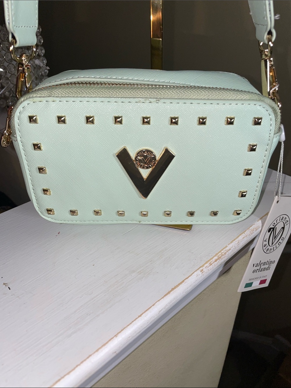 Valentino Orlandi Mint Green Studded Crossbody Bag